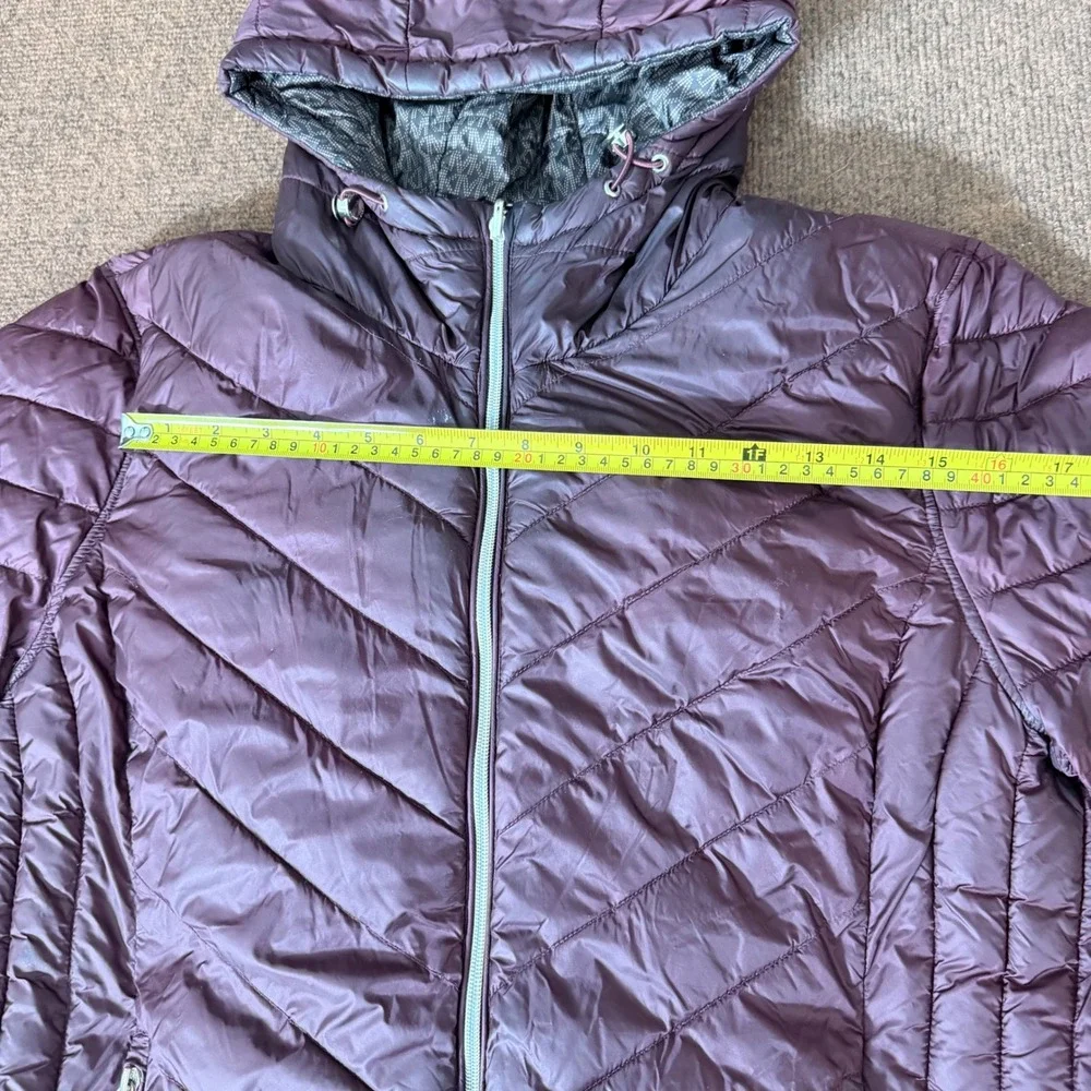Michael Kors Womens Plum Purple Chevron Quilted‎ Hooded Puffer Jacket Coat MK A-